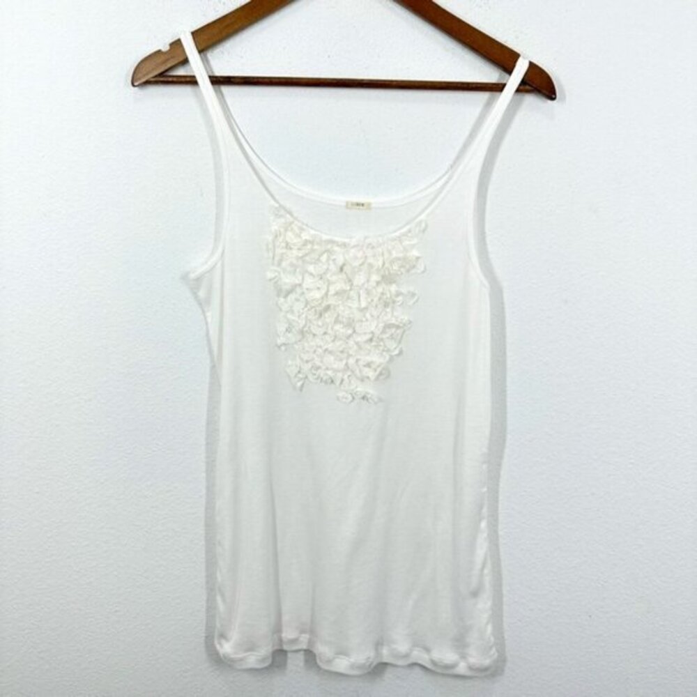 J. Crew‎ Women's White Tank Top Floral Embellished Whimsical Tank Feminine Flowy